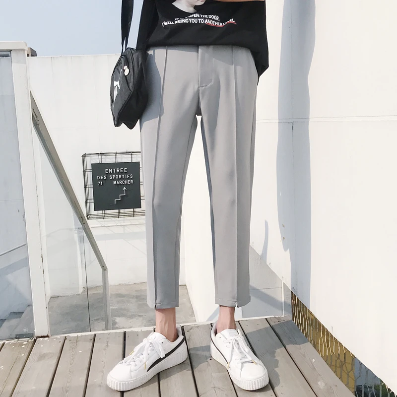 2018 New Three-dimensional Cropped Wild Nine Harlan Slim Casual Pants Personality Fashion Classic Simple Tide Male Pop Youth