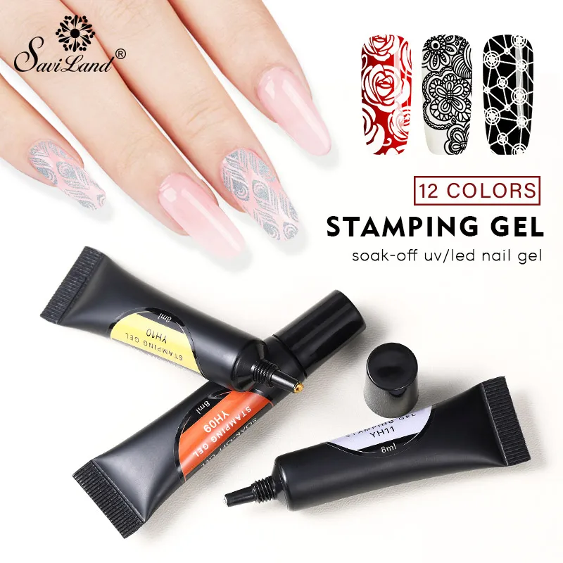 

SAVILAND 8ml Nail Stamping Gel Polish UV / Led Gel Nail Polish Hybrid 12 Color Soak Off Varnish for Nail Art Stamping Plate