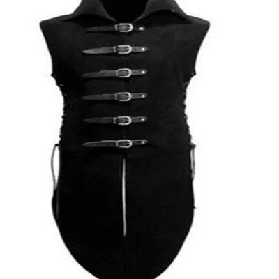 

Gothic Punk Men Clothes 2019 Buckle Straps V-neck Rivet Long Vest Cosplay Tops Black Sleeveless Veste Homme