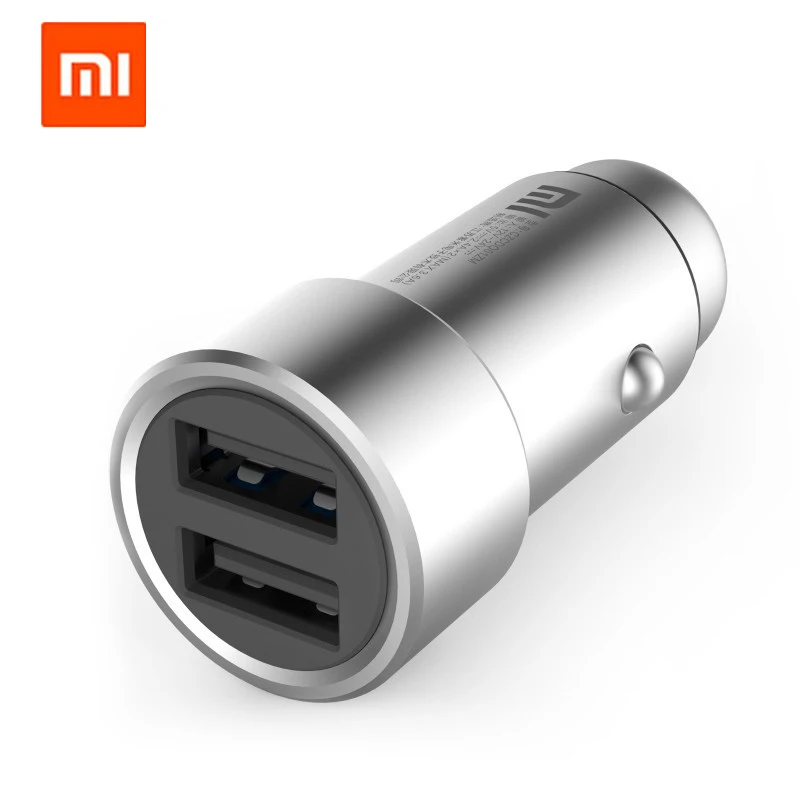 100 Original Xiaomi Car Charger Mi 2 in 1 Silver Fast Charging Car Charger Mobile for