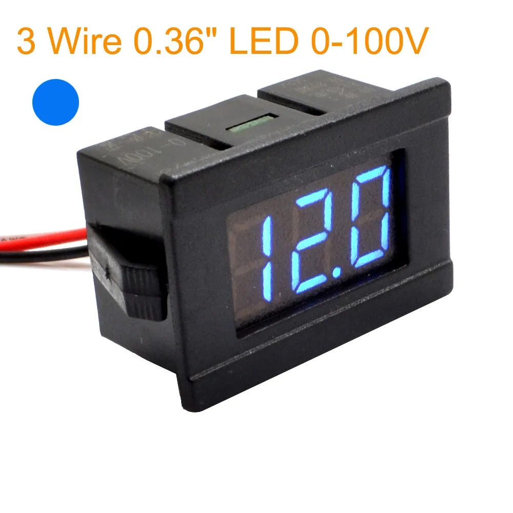 

10pcs/lot 3 wire 0.36" DC 0-100V Blue Digital Voltmeter Volt Panel Meter for 12V 24V 36V 48V 60V 72V 84V Battery 10000751