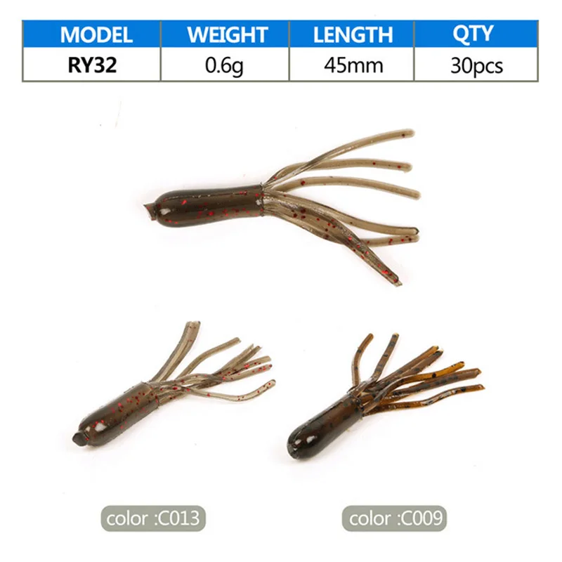 

30pcs/Lot New Tube Shape Worms Soft Fishing Lures Artificial Fish Bait Road Fly Fishing Lure 4.5cm/1.77" 0.6g(YMT-RY32)