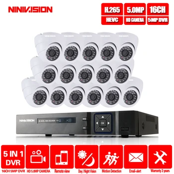 

NINIVISION 16CH 5MP 1080P HDMI DVR CCTV Security System 16PCS 5.0MP HD IR-CUT Home AHD Camera P2P indoor Video Surveillance Set