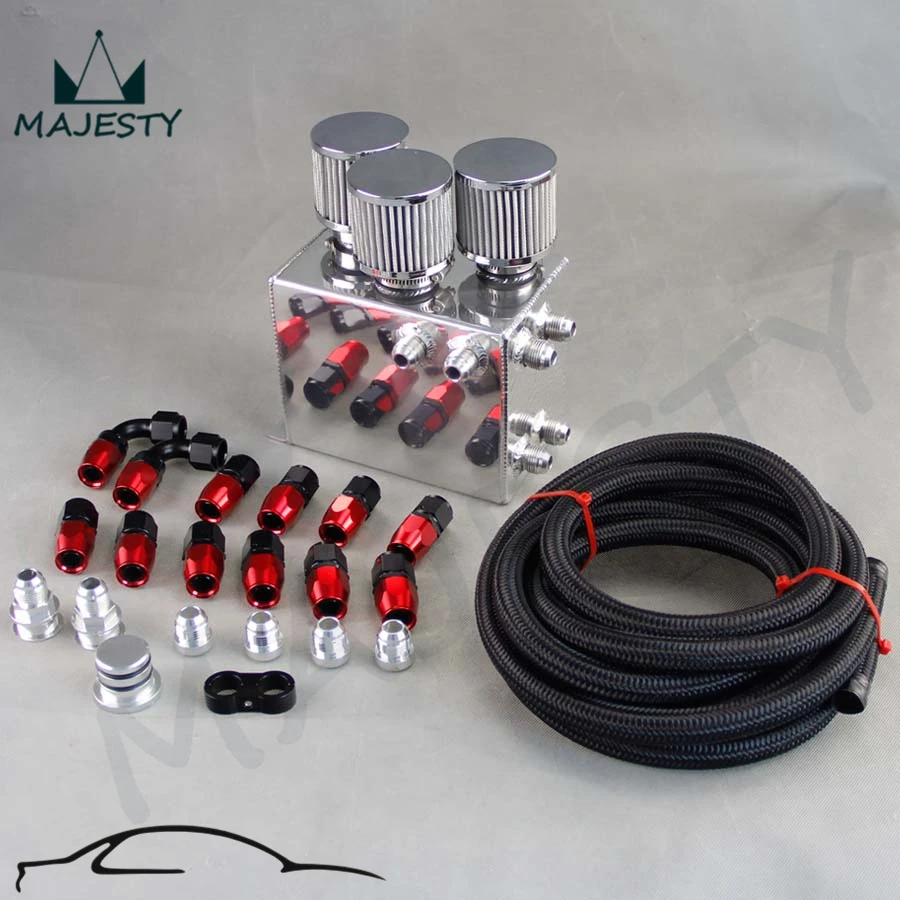 Power Driven OIL CATCH CAN / BREATHER TANK RACE KIT W/ HOSE FOR Acura