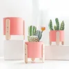 1pc Color DE macarrón maceta de hierro maceta jardinera madera decoración de hogar de pie de planta verde olla con agujero ► Foto 3/6