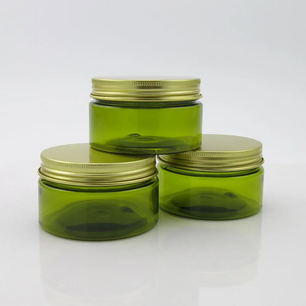 30 x 100G Natural Green PET Plastic Jar with Inner Seal and Gold Metal