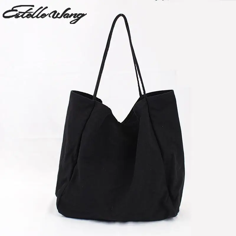 Estelle Wang Korean Large Capacity Leisure Canvas Bag Fashion Simple Single Shoulder Bag Girls ...