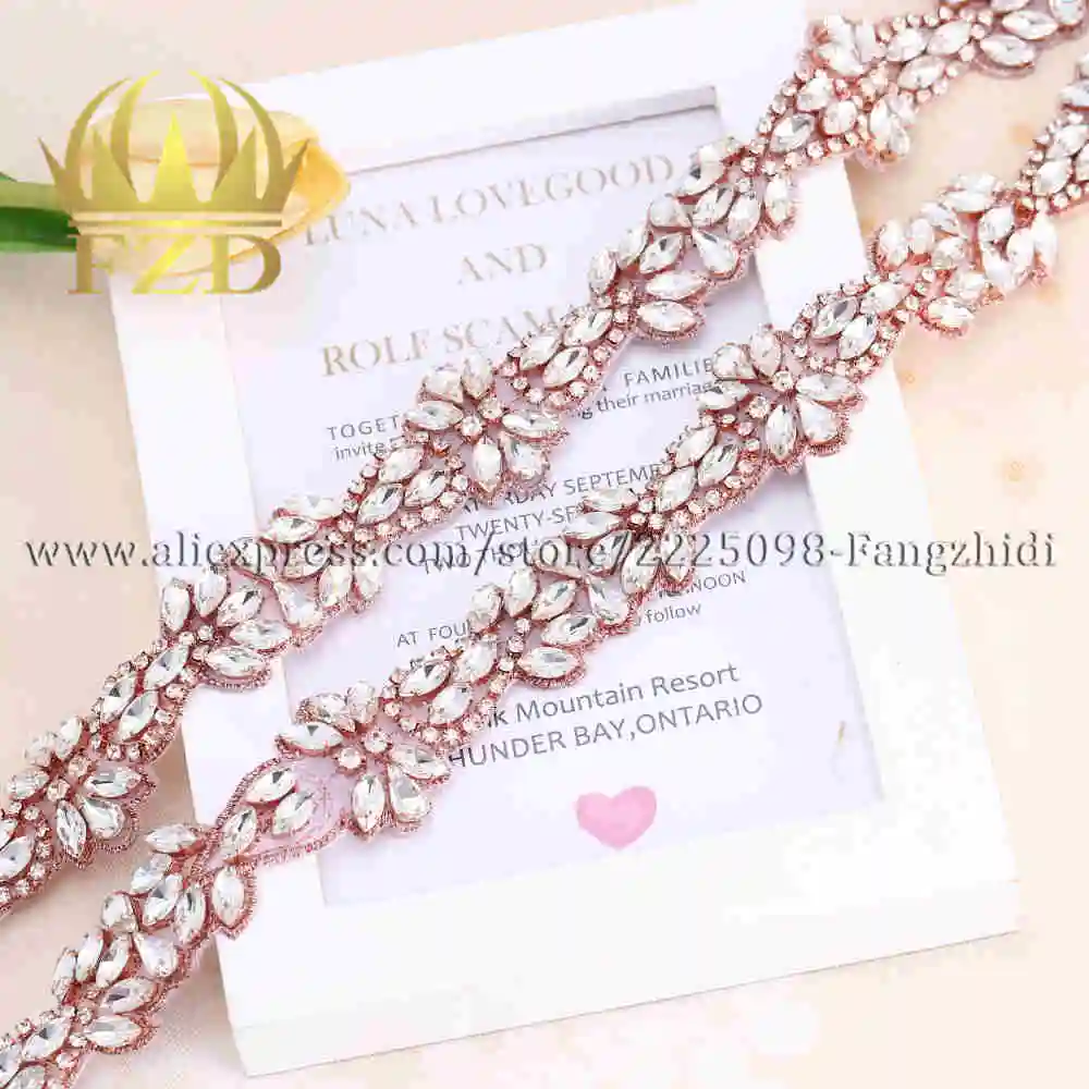 

FZD 1 Yard Handmade DIY Iron On beaded applique belt for Wedding Dress Crystal Rhinestones Bridal Applique Trimming