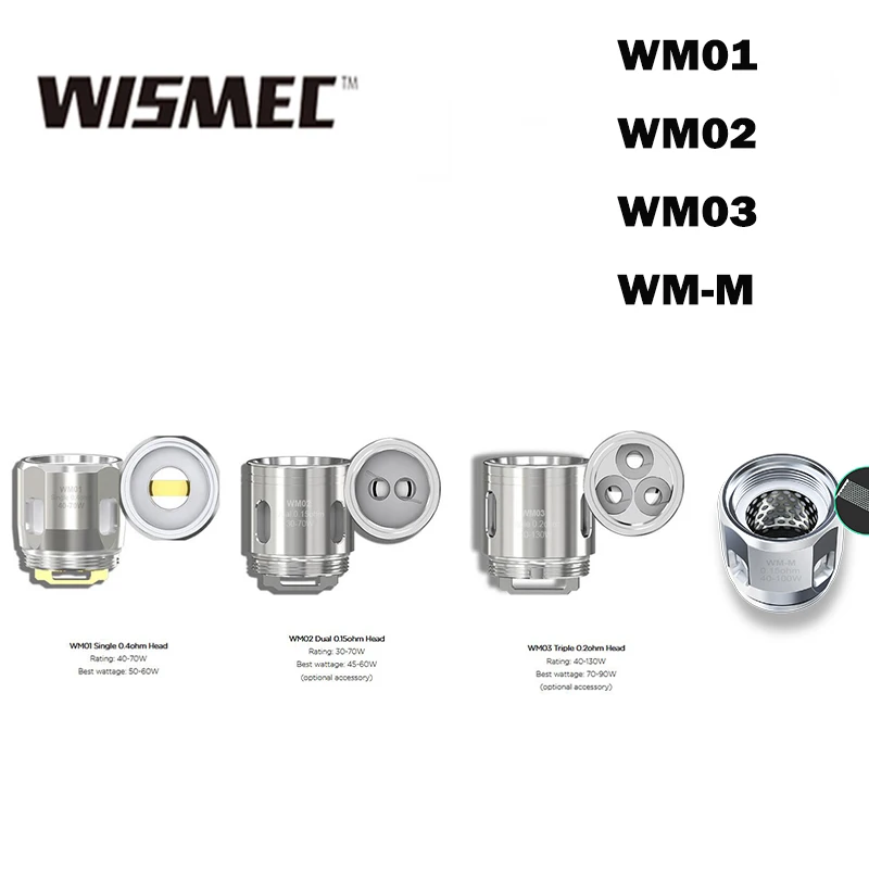 

5pcs Wismec WM01 Single Coil 0.4ohm WM02 Dual Coil 0.15ohm WM03 Triple Head 0.2ohm WM-M Coil For Reuleaux RX GEN3 GNOME Tank