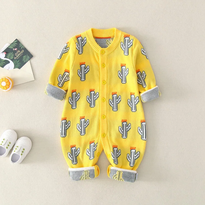 

Spring Autumn Newborn Baby Clothes Soft Cotton Knitted Infant Boy Girl Rompers Fashion Button Up Toddler Kids Jumpsuits Outfits