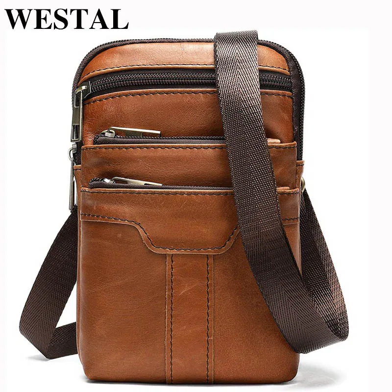 WESTAL Small Bag for Men Messenger Bag Men's Genuine Leather Shoulder