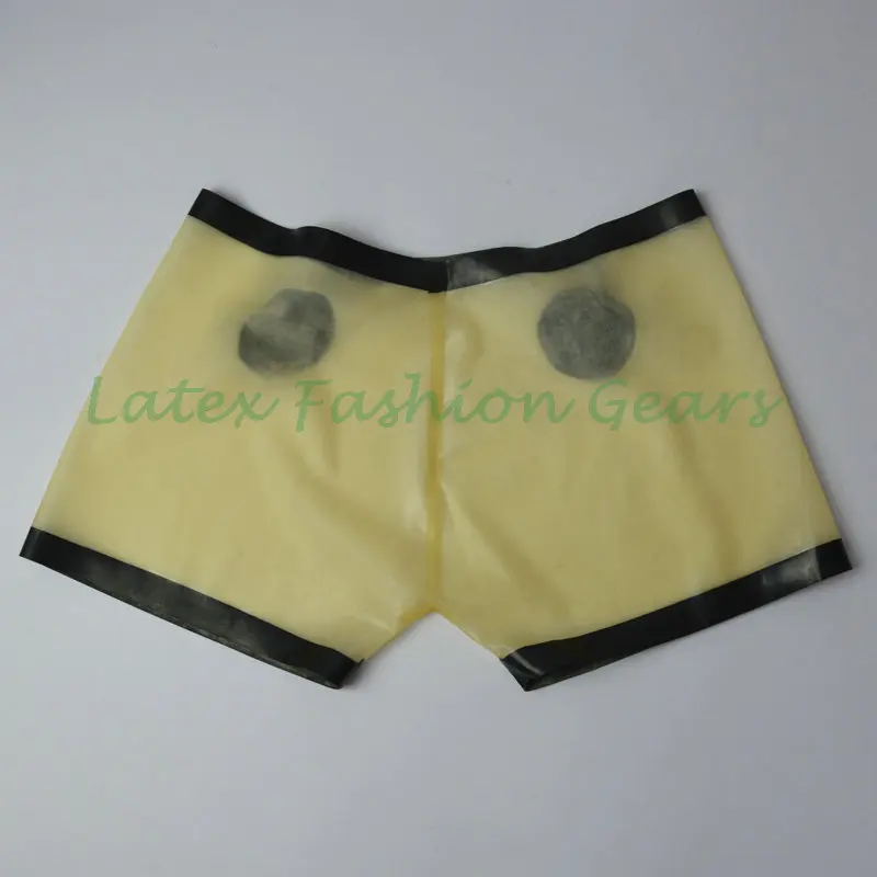 ! 100% handmade natural latex transparent and black rubber boxer shorts 2 holes unique design male pantt