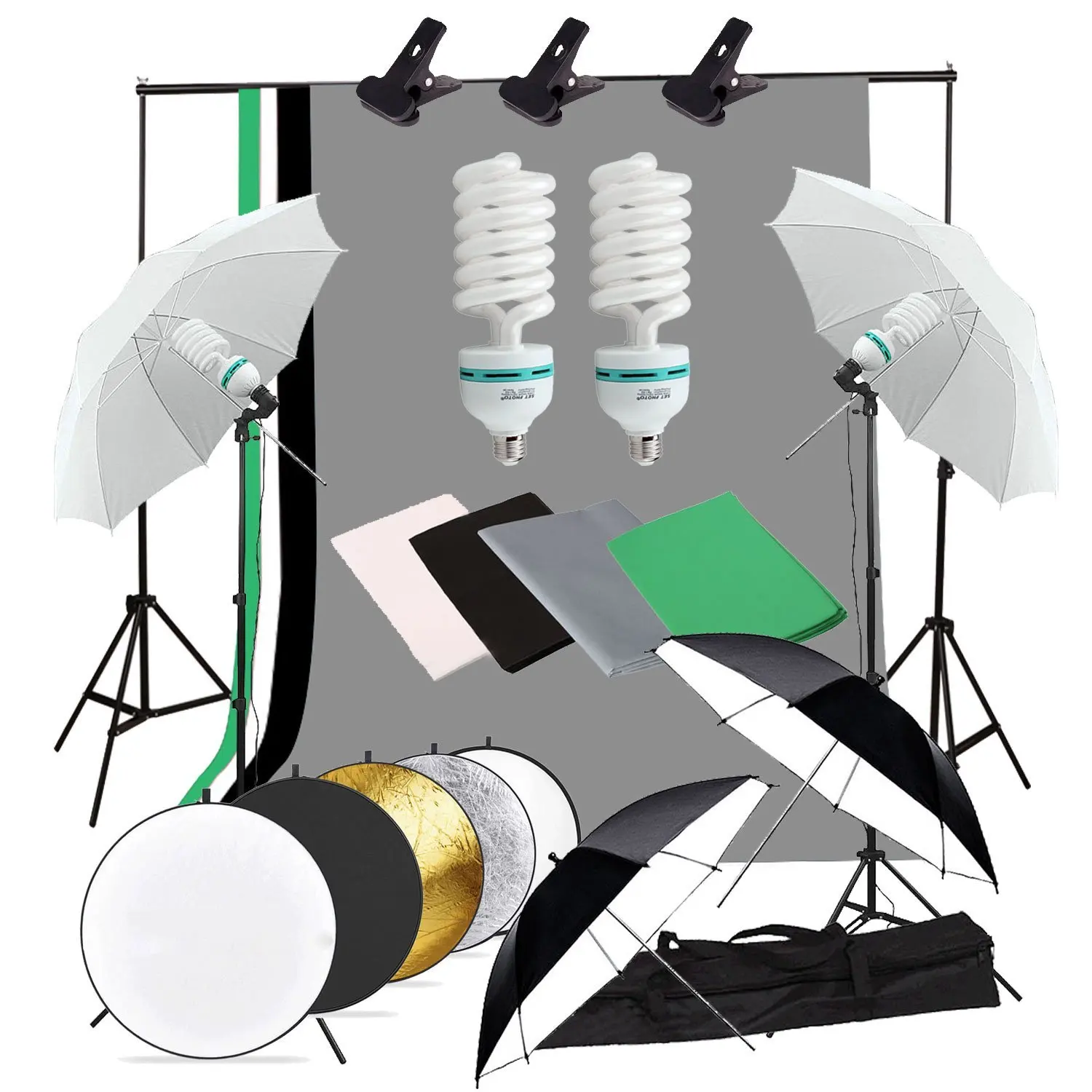 

Abeststudio Studio Photography Continuous Lighting Kit 2x135W photo light 4x Umbrella 2x Light Stand 60cm 5 in 1 Reflector Panel
