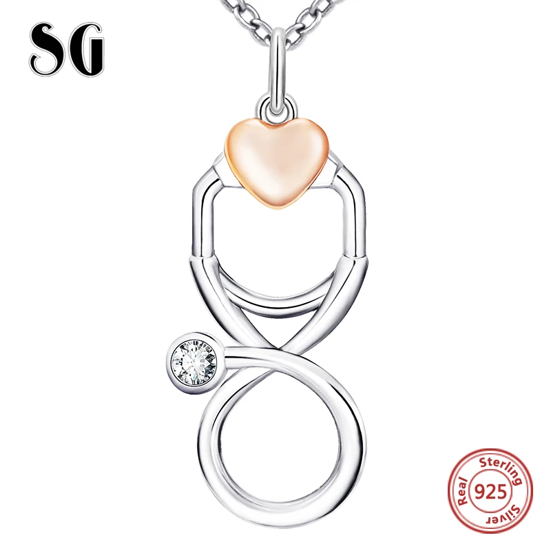 

SG Heart Stethoscope Pendant 925 Sterling Silver Necklace For Doctors Nurse Medical students Medical Jewelry Graduation gift