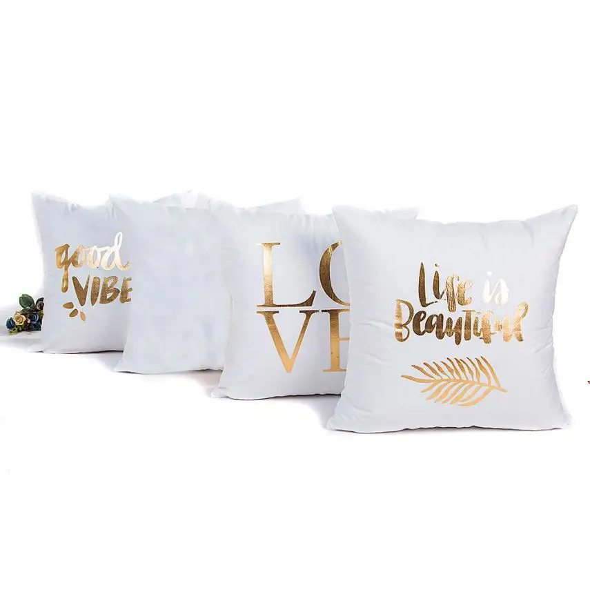 

45*45CM Square Gold Foil Printing Pillow Case Sofa Waist Throw Polyester Cushion Cover Home Decor 5O1106