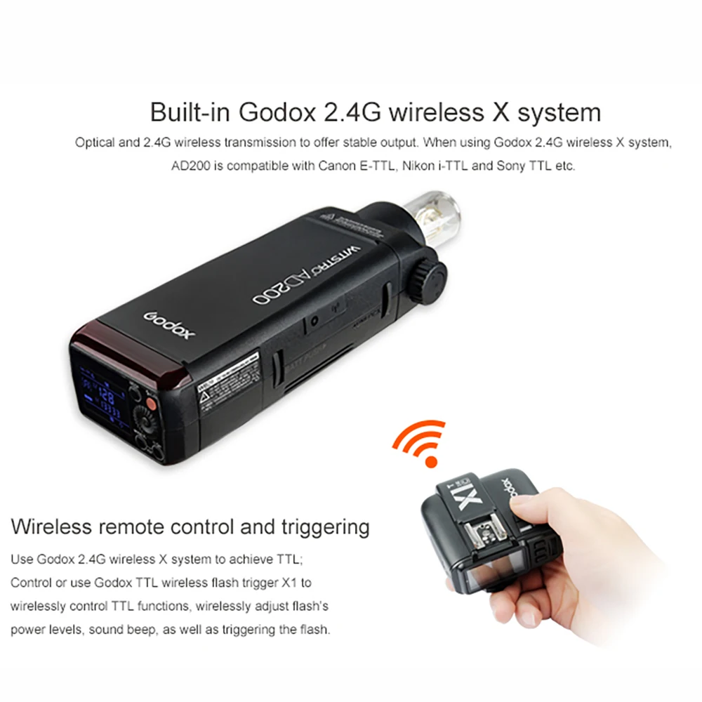 GODOX AD200 ttl 2,4G Вспышка для фотокамер Speedlite HSS 1/8000 s карманный фонарик 2900 мАч со вспышкой подсветкой для цифровой зеркальной камеры Canon Nikon sony Fujifilm Speedlite Studio