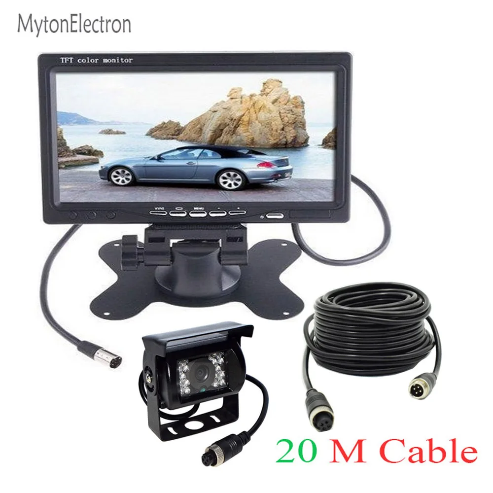 

4 Pin CCD Bus Vans Trucks Rear View Reverse Camera 12/24V Parking Camera + Remote Control 7" Color TFT Monitor 800*480 Screen