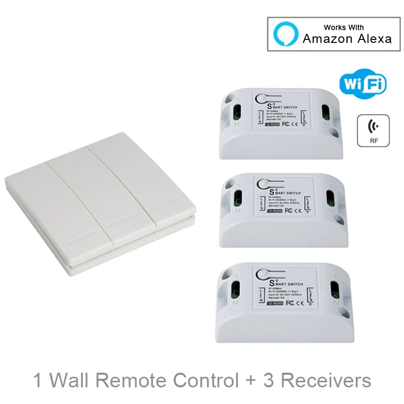 QIACHIP Wi-Fi 433 MHz 1 CH РФ Реле дистанционного Управление коммутатора приемник 10A 110 V 220 V умный дом Беспроводной wi-Fi выключатель света приложение Управление - Цвет: 1 RC and 3 Receiver