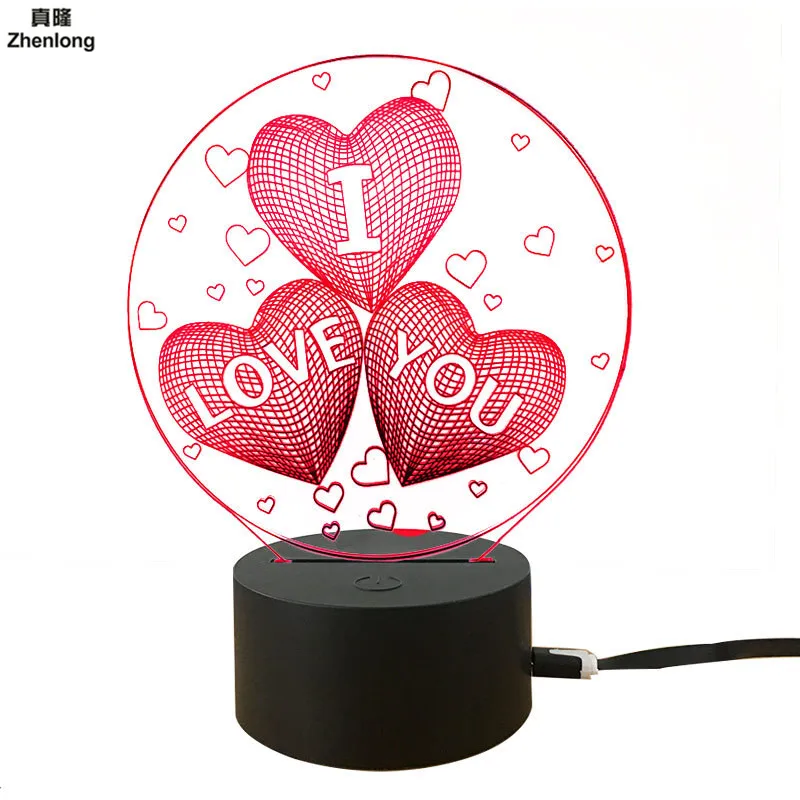 

Creative Gifts 3D Colorful Night Light Acrylic USB Charging Gift for Lover Valentine's Day Bedside Lamp Indoor Home Lights
