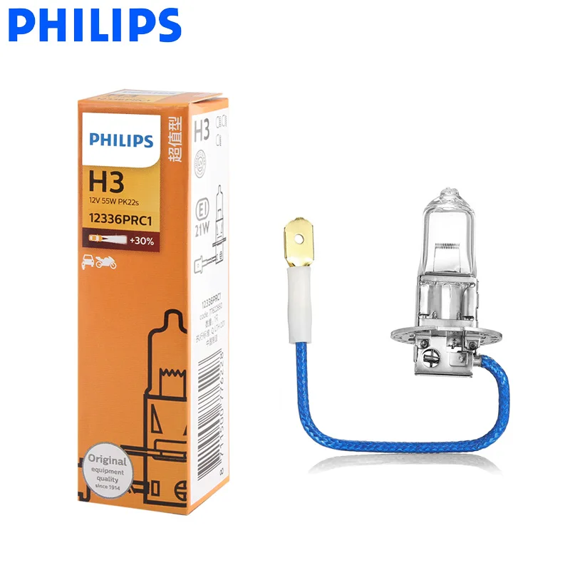 Автомобильный противотуманный светильник Philips H3 12V 55W PK22s Premium Vision, стандартная галогеновая лампа ECE, одобрено 12336PR C1, 1X