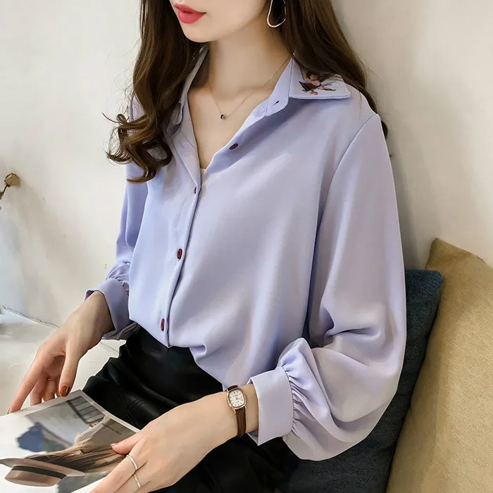 

New 2019 Spring Women Turndown Collar Print Chiffon Tops & Blouses Feminine OL Loose Front Button Shirts & Blouse Plus Size 4XL