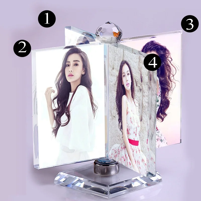 Rotated Windmill Crystal Photo Frame Glass Album for 4 Pictures