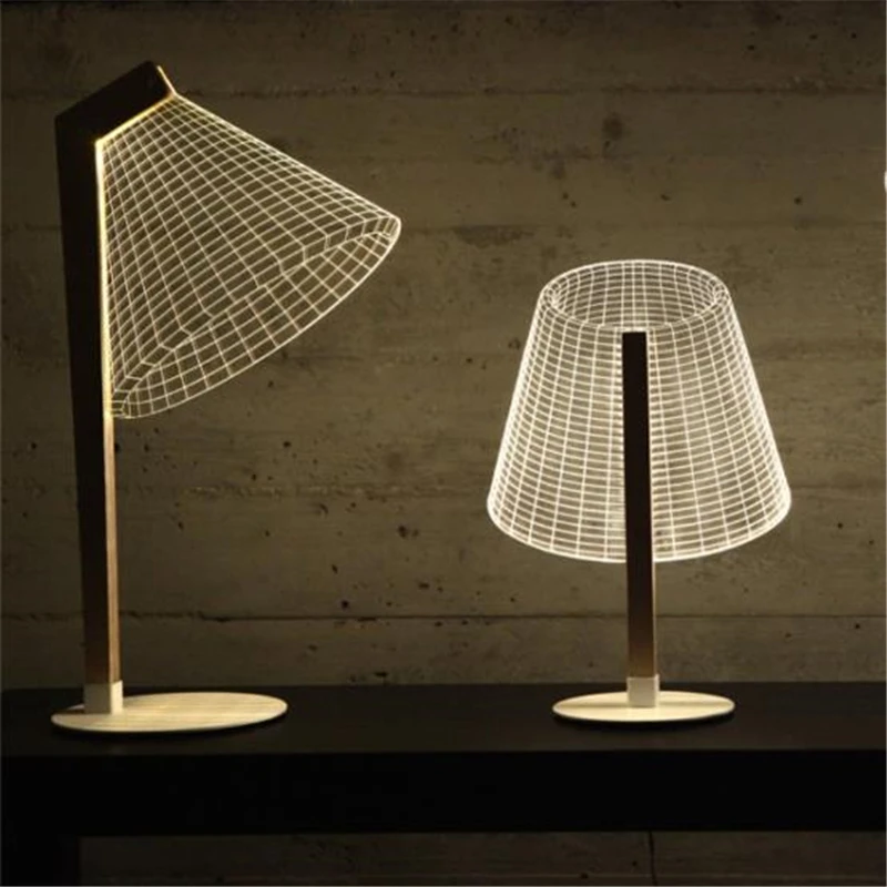 Kopen Ins Hot 3D Effect LED Bureaulamp Hout Ondersteuning Acryl Lampenkap LED Licht Woonkamer Slaapkamer Leeslamp Met USB plug