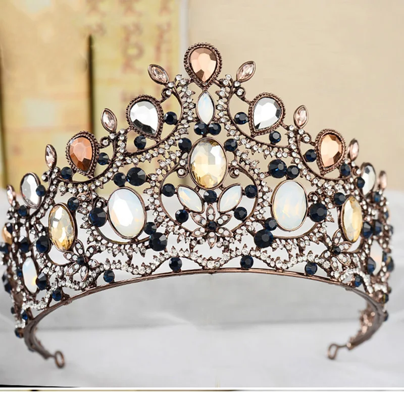 2017 New Charm Bridal Wedding Large Crystal Tiara Vintage Bronze Crowns