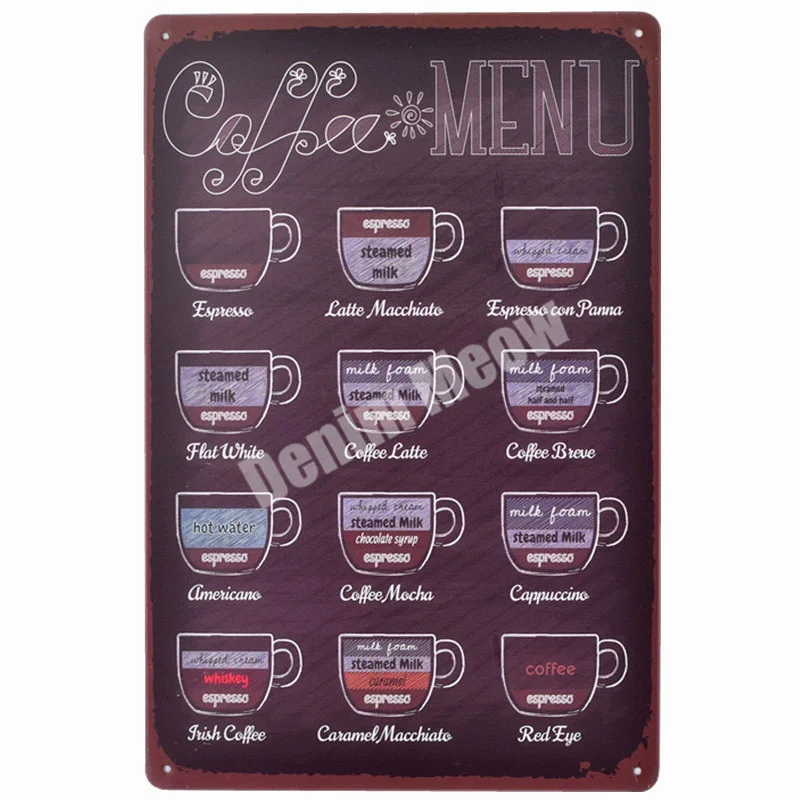

COFFEE MENU Plaque Vintage Metal Tin Signs Home Bar Pub Decorative Plates Cafe Wall Stickers Shop Billboard Iron Art Poster N227