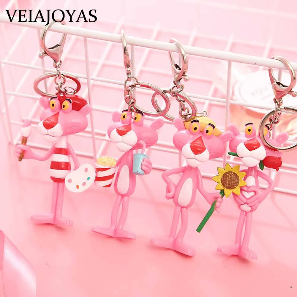 

10pcs/lot Cartoon Cute Anime Pink Panther Keychains Vinyl Animal Doll Car Bag Key Ring Keychain Creative Birthday Gift Wholesale
