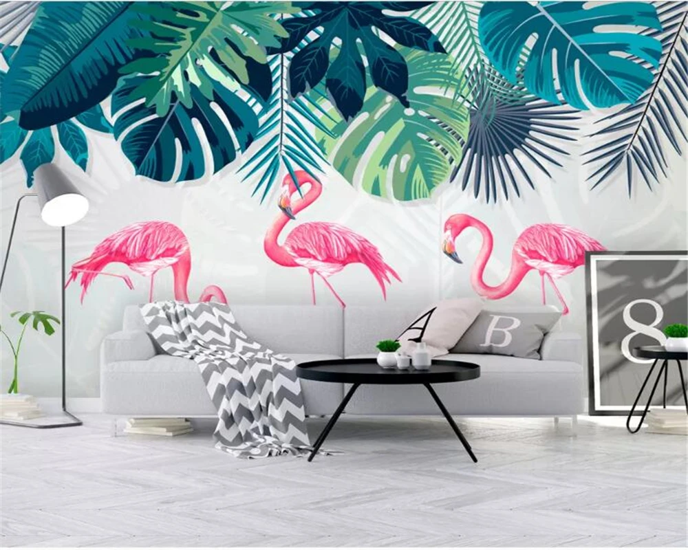 

Beibehang Custom wallpaper Nordic high quality rainforest banana leaf flamingo garden background wall carta da parati wallpaper