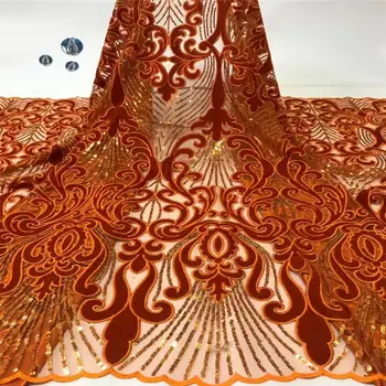 

New Arrival Sequins Lace Fabrics African Nigerian Tulle Mesh Lace Fabric for Wedding Velvet Lace Fabrics with Sequins