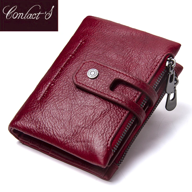 Hot Sale Short Wallet Card-Holder Coin Purse Contacts Rfid Mini Genuine-Leather Women Zipper Portfel yGKxEDKD