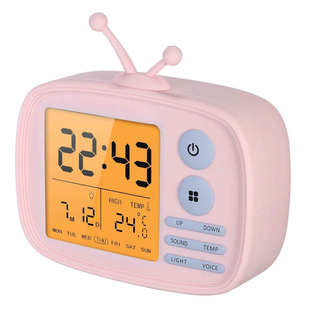 USB Rechargeable TV Alarm Clock Sound activated Backlight LCD