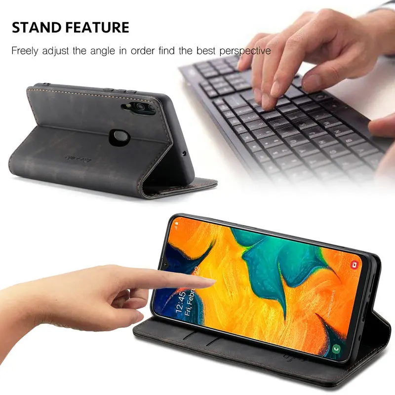CaseMe Retro Magnetic Leather Wallet Phone Case with Stand Feature