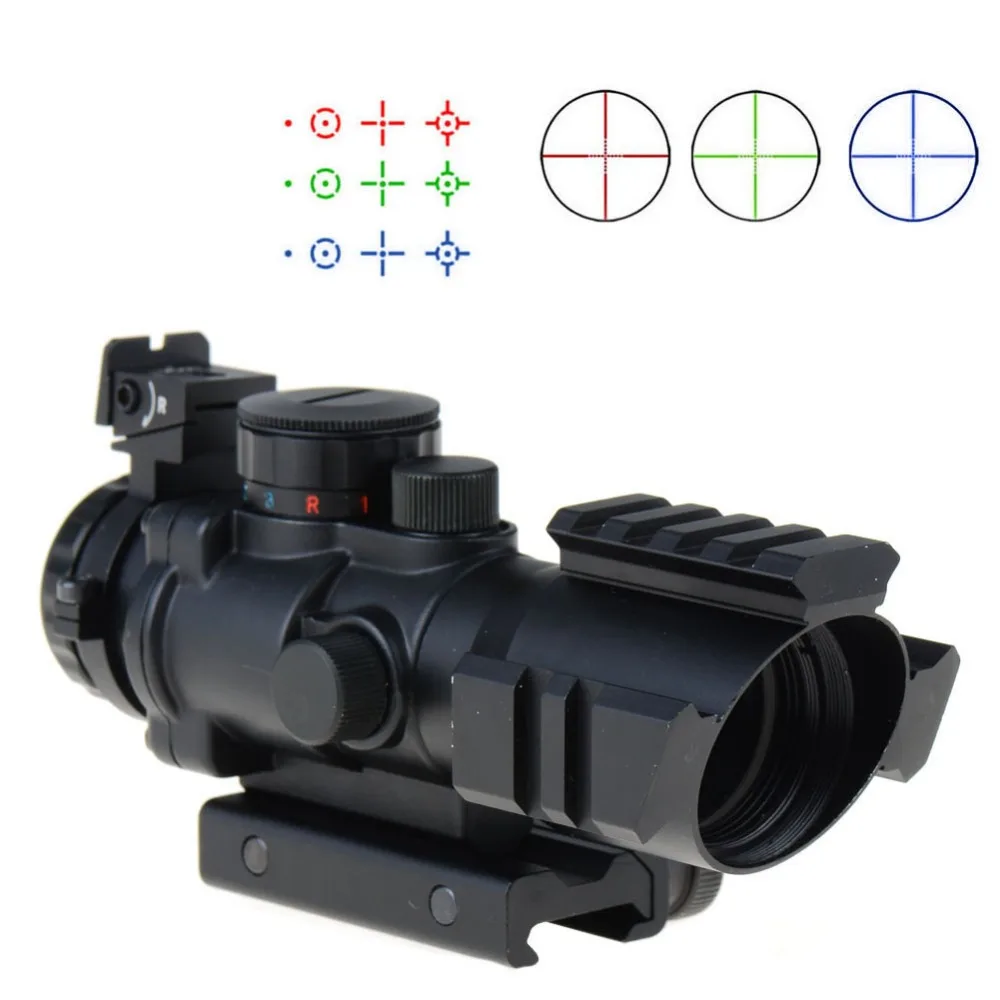 

With 20mm rail for 4X32 RGB Prismatic Rifle Scope with Fiber Optic Sight Tri-illuminated