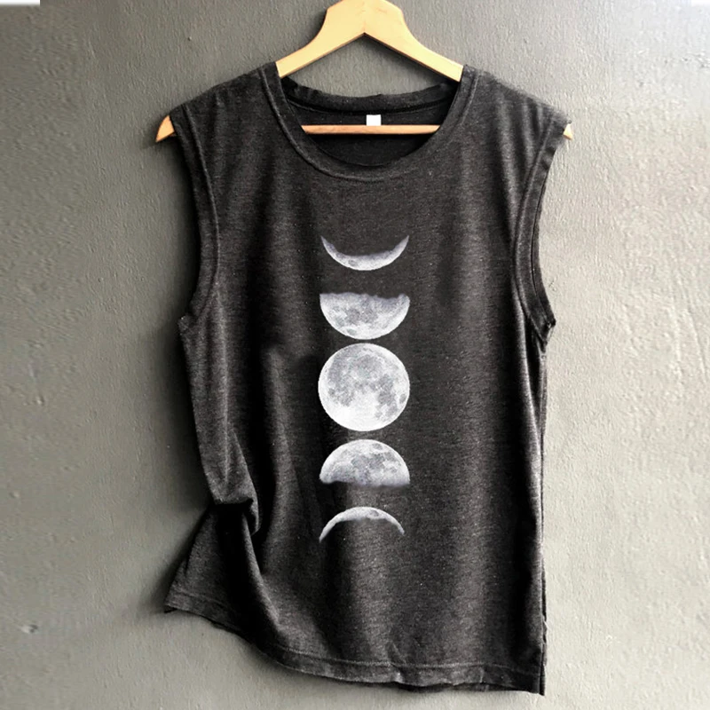 

Moon Tank Sleeveless Tops Women Black Summer Fashion Tanks Top Plus Size Sexy Womens Clothing Casual Girls Love Casual