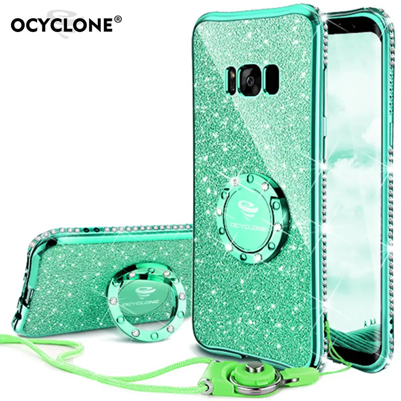 

Luxury For Samsung Galaxy S8 Plus Case 360 Degree Diamond painting Kickstand Cover Solf Silicone for Samsung S8+ Cases for girl