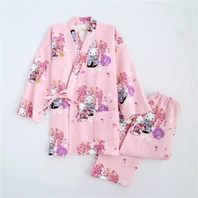 Традиционное японское зимнее кимоно пижамы стеганое хлопковое кимоно халат и брюки комплект толстый юката теплый халат домашняя одежда