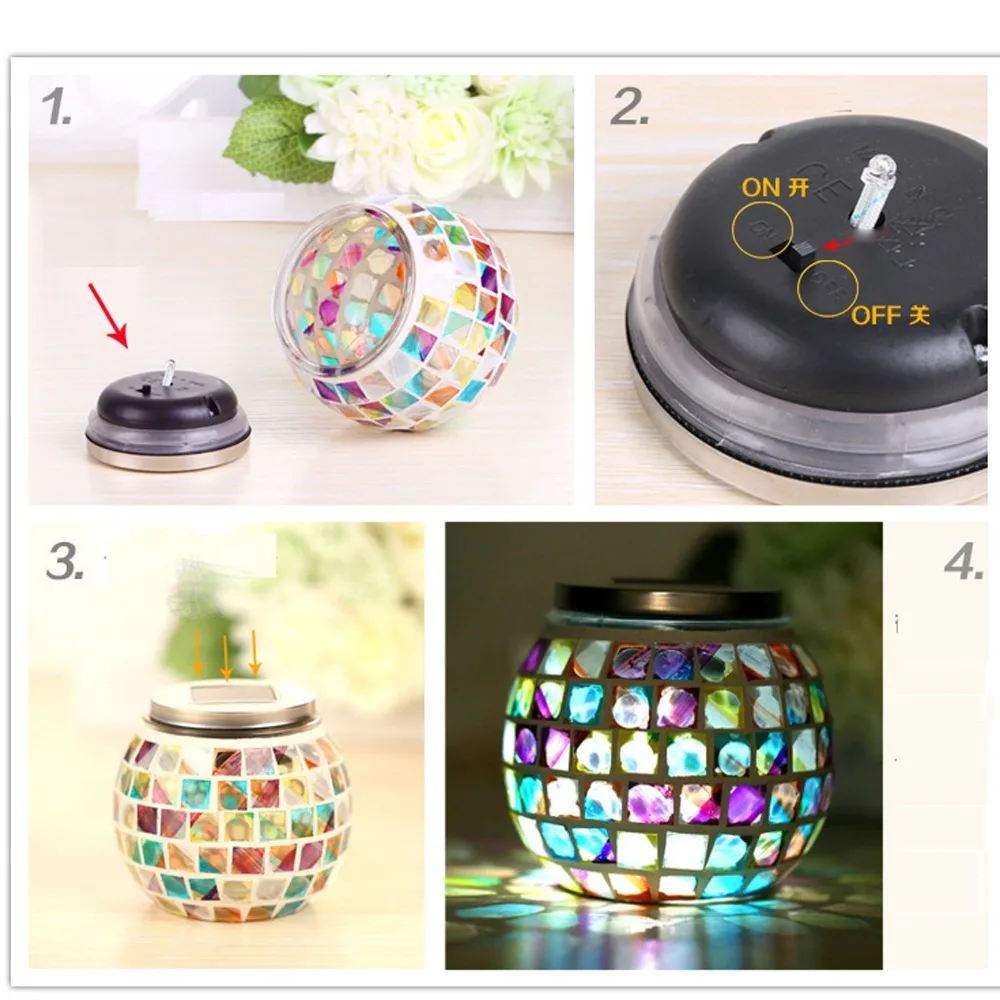Bola de Vidro Movido a Energia Lâmpadas à Prova Luz ao ar Nova Mosaico Solar Jardim Luzes Coloridas Mudar Quintal Varanda d' Água Livre Indoor 7 High Quality new solar