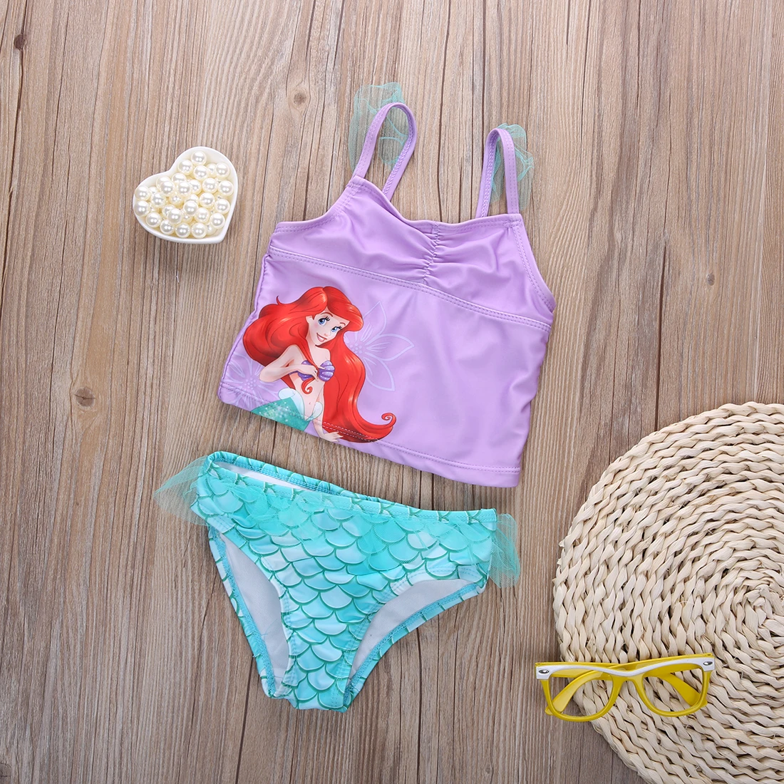 kids swimwear girls two pieces child swimsuit with lace mermaid tails