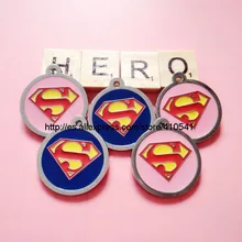 600 шт./лот ПЭТ-теги 30 мм круглый Форма Собака Имя Теги цинковый сплав Pet Собака ID Тегов синий и розовый Цвета Мода pet Подвеска