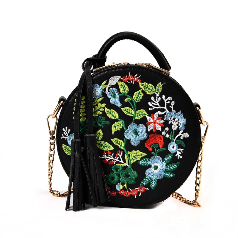 2018 Fashion Circle Crossbody Bag for Women Female Leather Round Shape Handbag Casual Floral