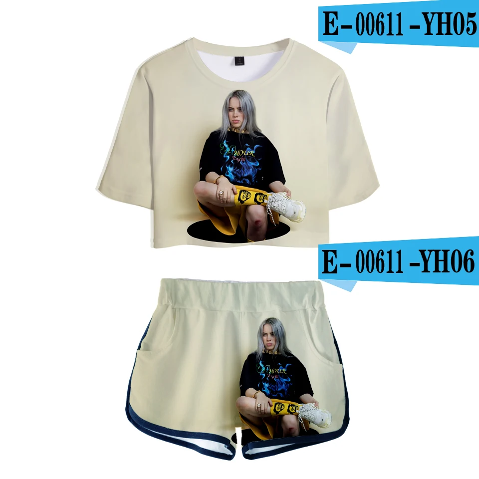 FADUN tommekawaii, 3D Billie Eilish, летний комплект из двух предметов с принтом, женская модная одежда,,, Повседневная Harajuku размера плюс - Цвет: YH05-YH06