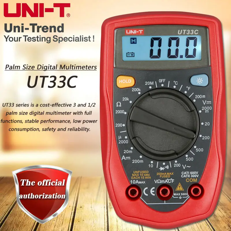 

UNI-T UT33C Mini Handheld Digital Multimeter Diode / Temperature Test Digital Hold Low Voltage Display On-Off Beep LCD Backlight