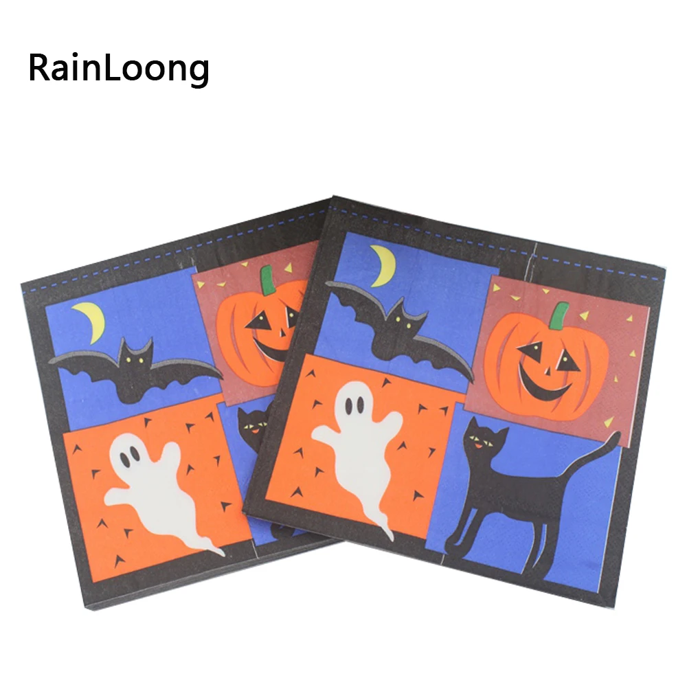 

[RainLoong] Halloween Paper Napkins Bat Cushaw Napkins Decoration Servilleta 33*33cm 20pcs/pack