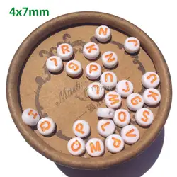 Смешанный плоский круглый монета белый с Хэллоуин оранжевый Алфавит Акриловые буквы разделитель бусины 7 мм 3600 шт/партия 4x7 мм Бесплатная