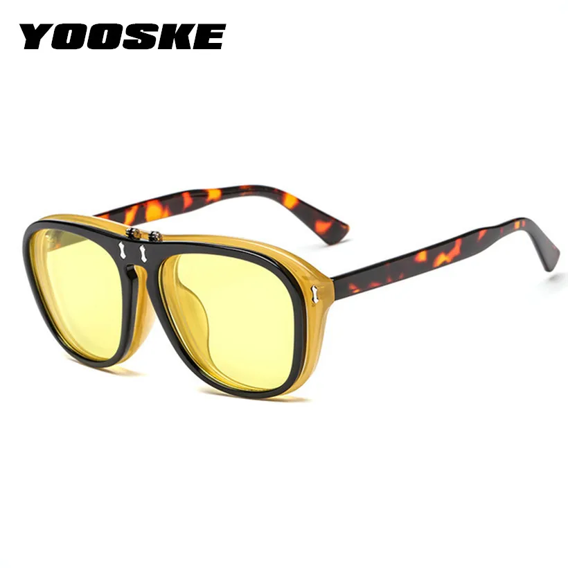 YOOSKE, Ретро стиль, стимпанк, откидная крышка, солнцезащитные очки для женщин, фирменный дизайн, раскладушка, солнцезащитные очки для мужчин, квадратные, паровые, панк очки