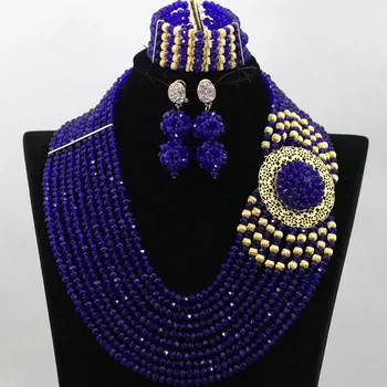 

Charms Royal Blue Crystal African Wedding Beads Bridal Jewelry Sets 10 Layers Statement Necklace Jewelry Set Free Shipping QW082
