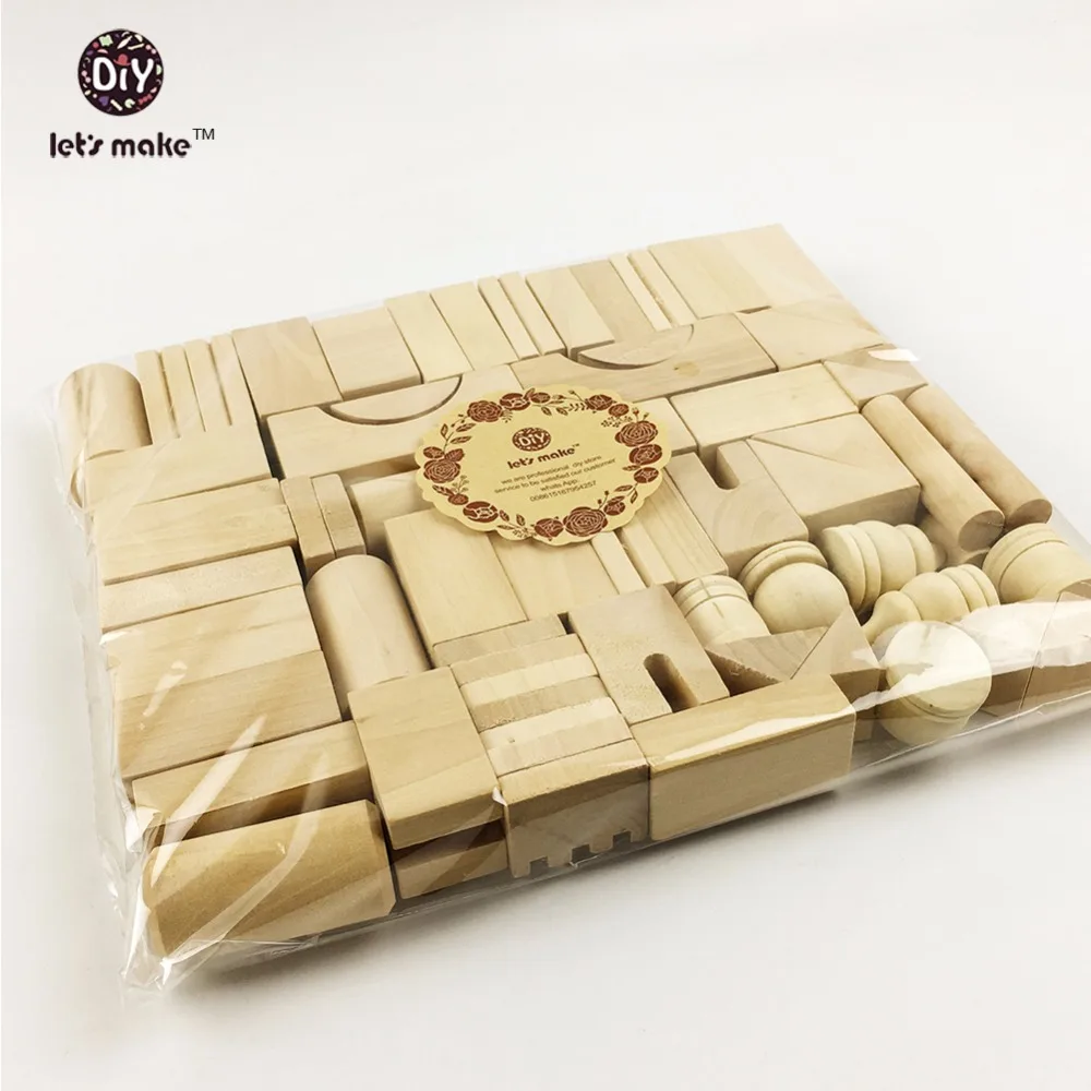 

Let's Make Let's Make 65pc/lot Montessori Wooden Blocks beads - Building Blocks - EcoFriendly Blocks - Toddler Wooden Toy